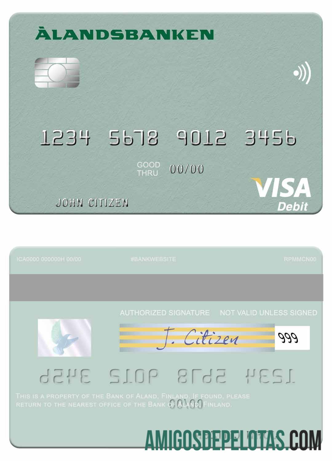 Cartão de débito Visa do Banco de Aland da Finlândia amostra